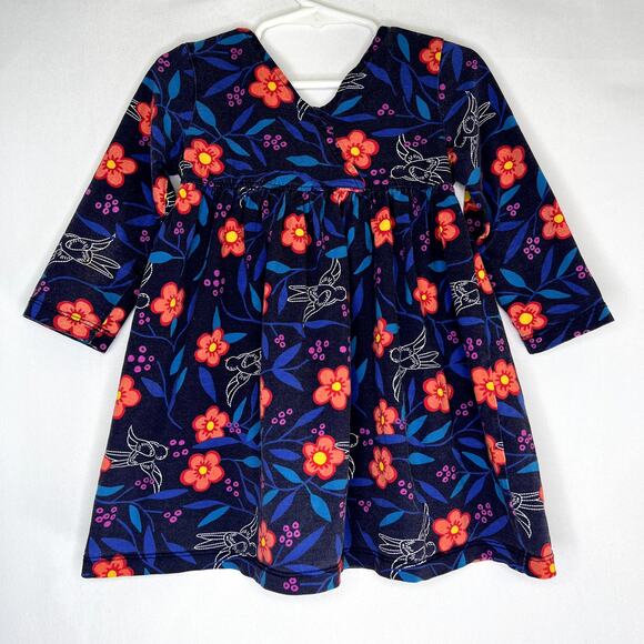 Hanna Andersson Long Sleeve Dress Floral Birds size 90 - Picture 7 of 12